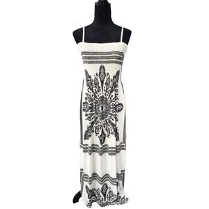 Shoreline Women's Maxi Dress One Size White Floral Smocked Sleeveless‎ 0675